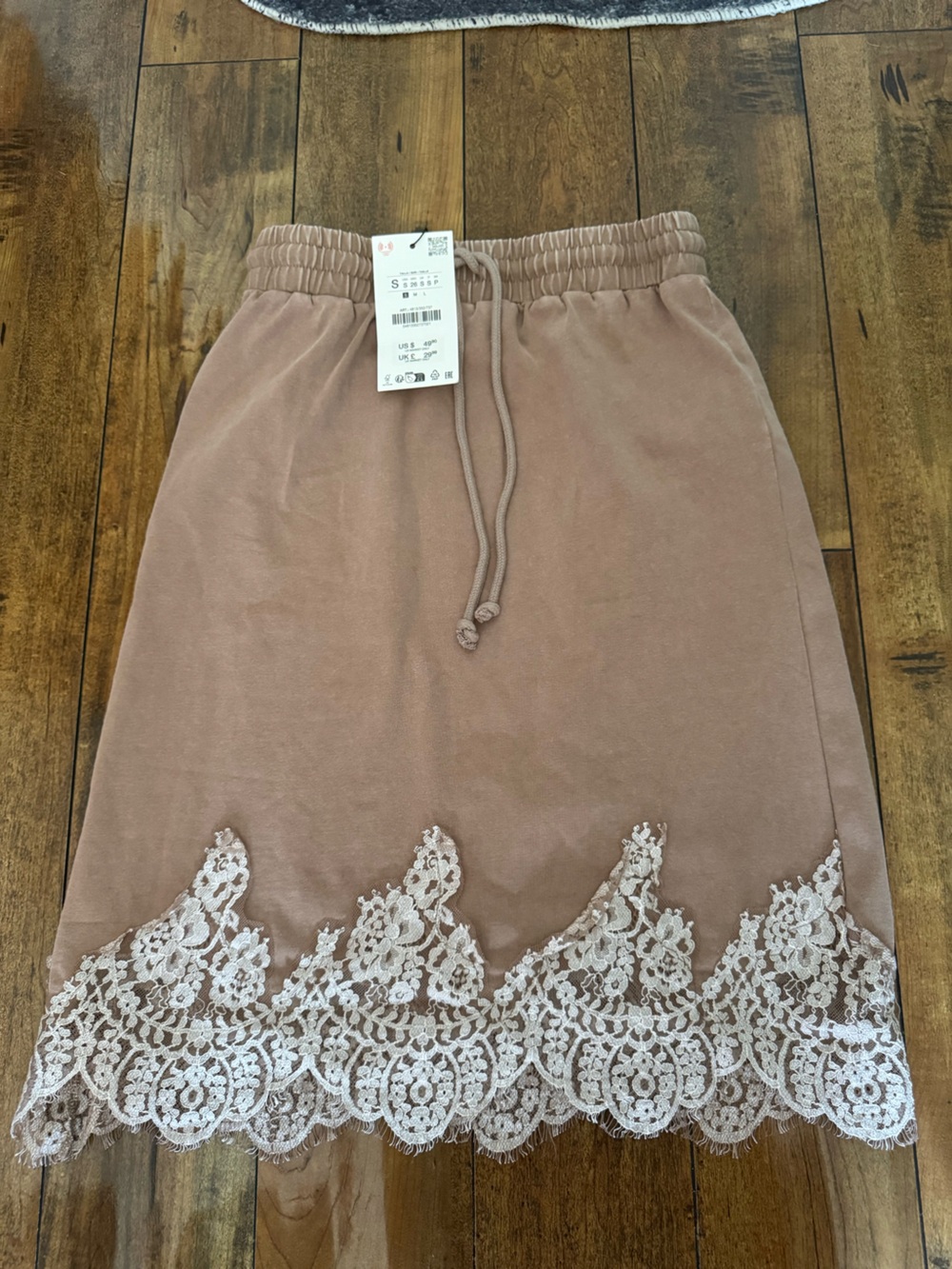 Lace-Trim Midi Skirt - Dusty Mauve